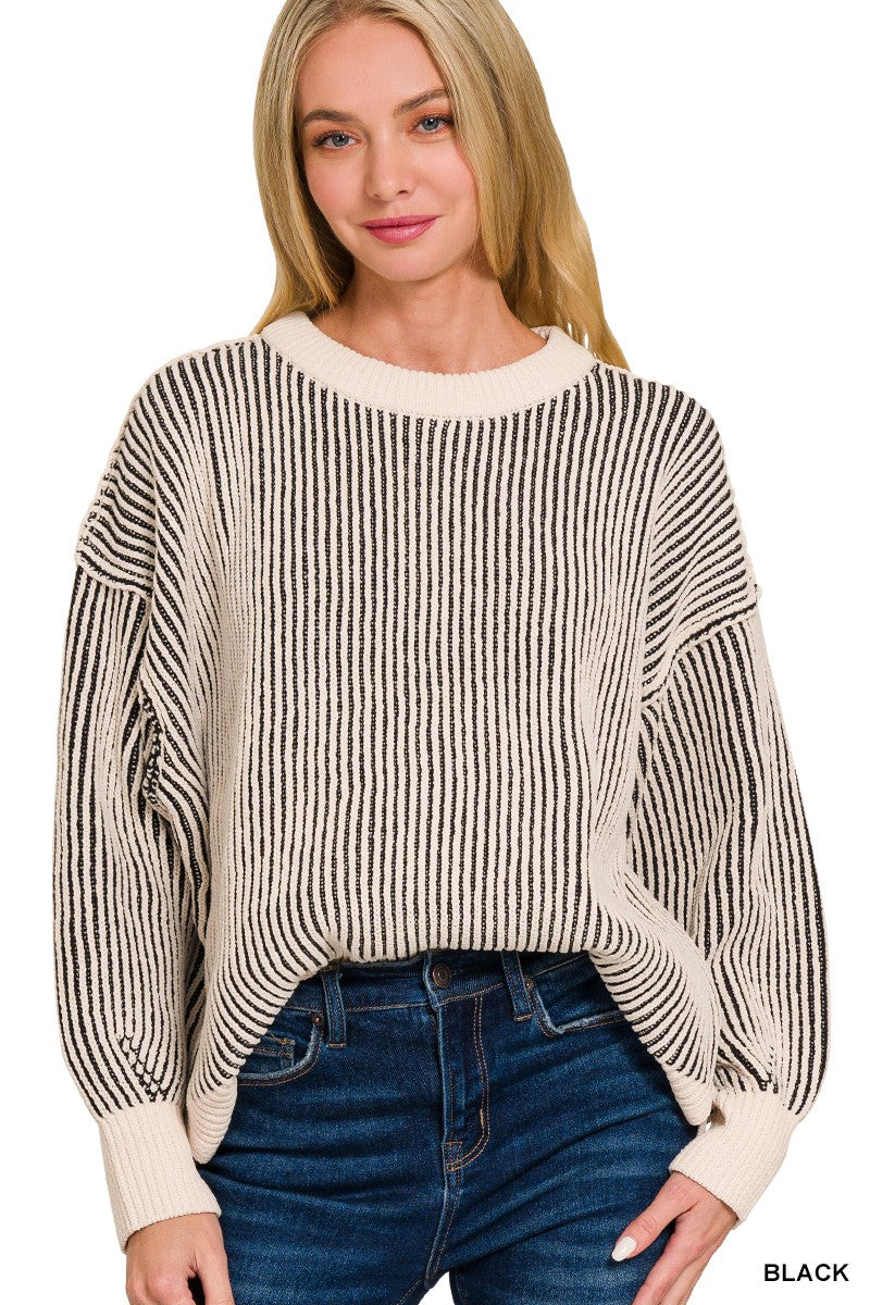 TWO TONE BLACK SWEATER