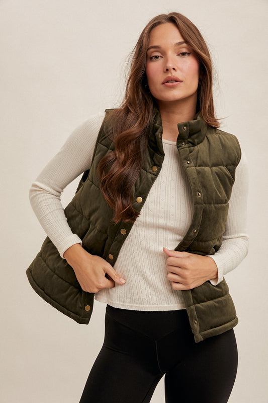 VELVET PADDED OLIVE VEST