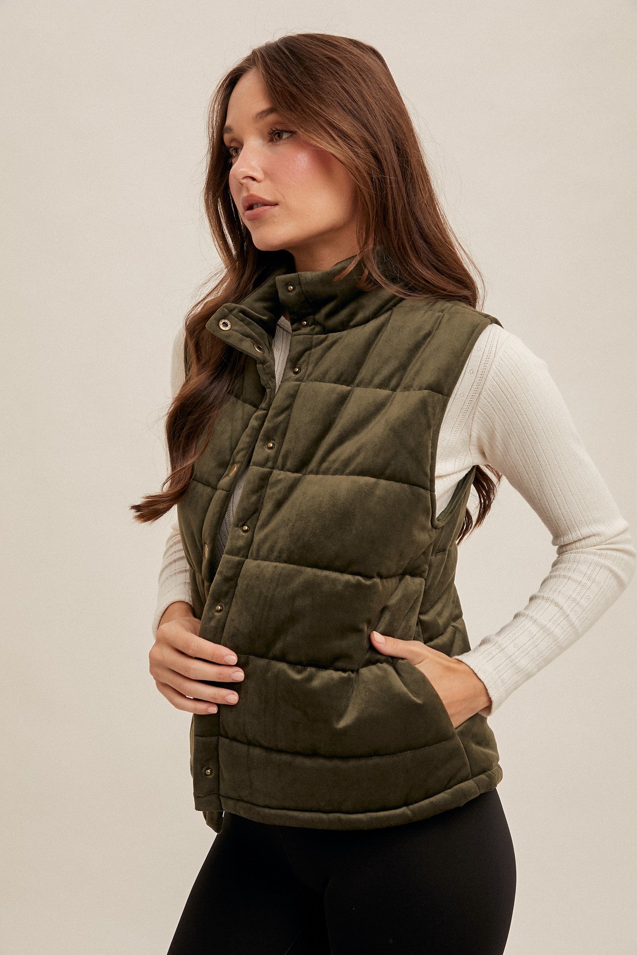 VELVET PADDED OLIVE VEST