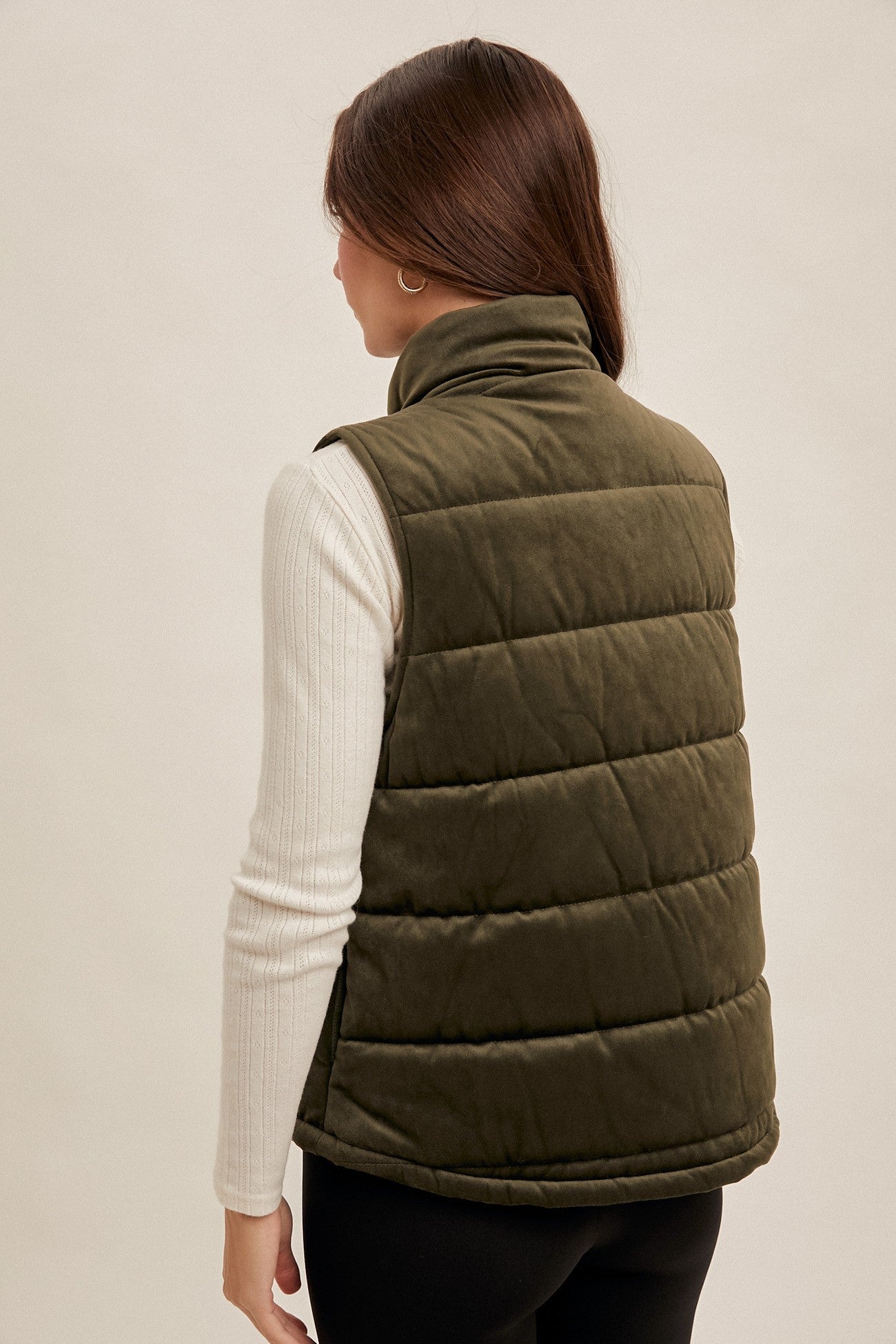 VELVET PADDED OLIVE VEST