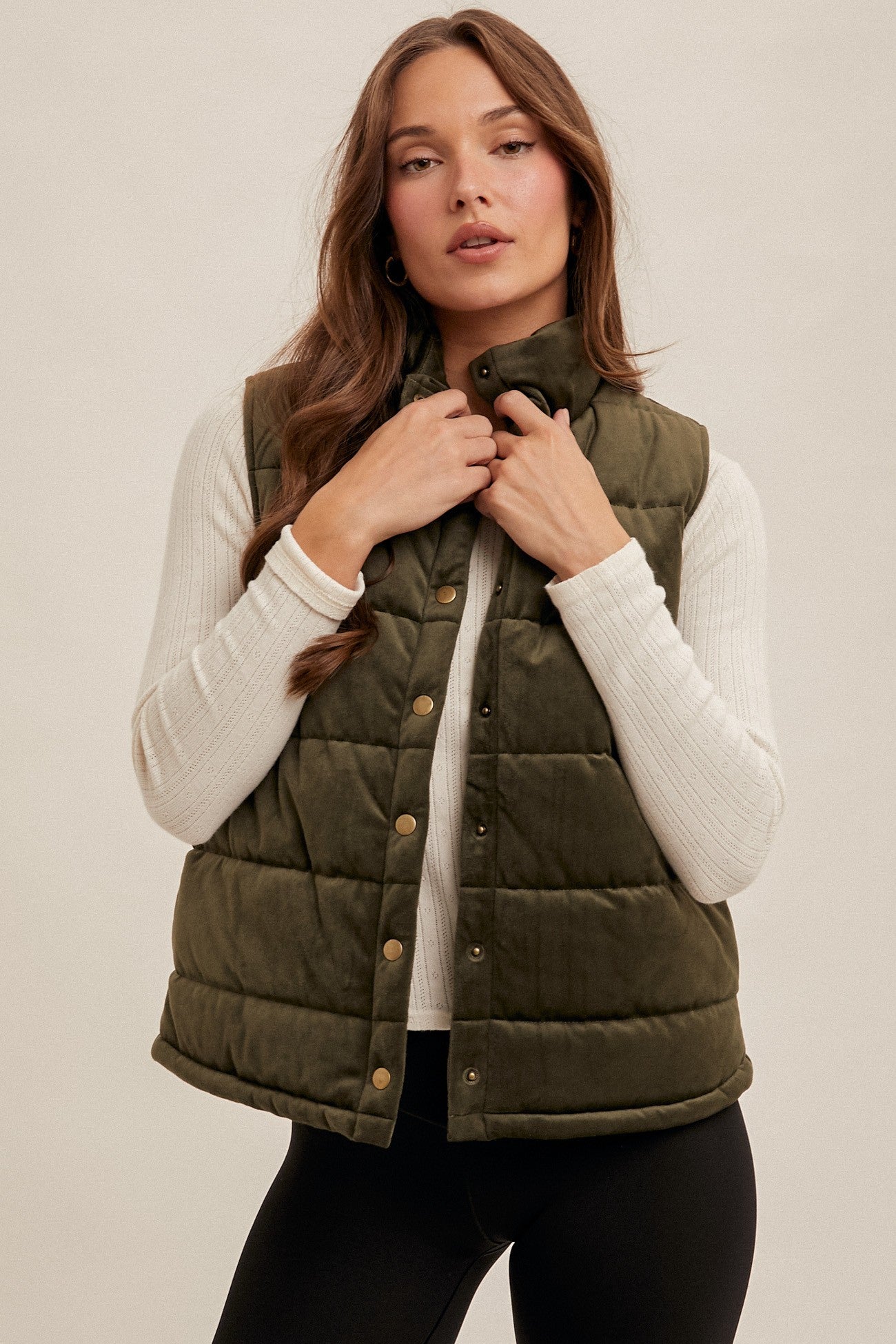 VELVET PADDED OLIVE VEST