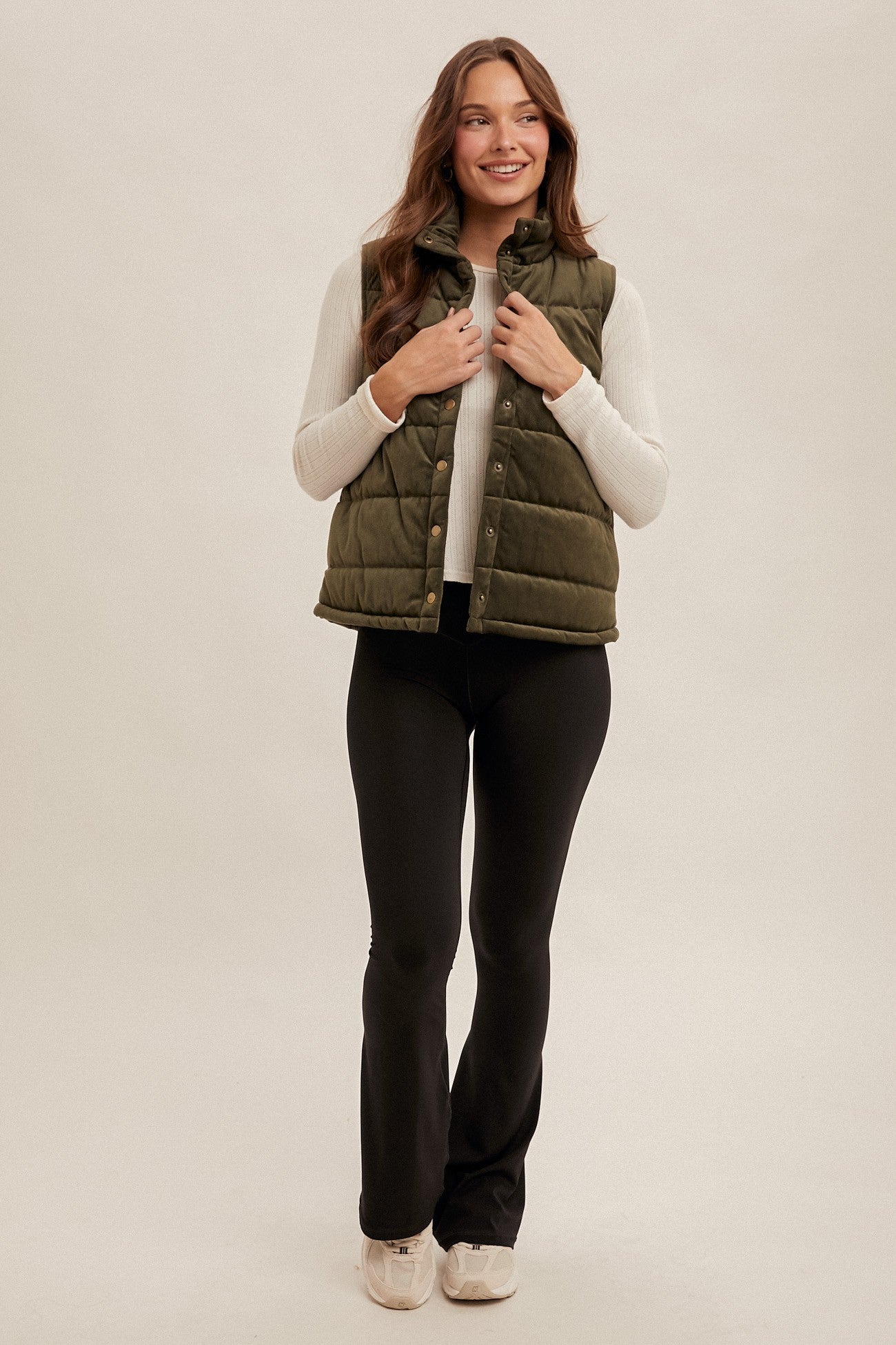 VELVET PADDED OLIVE VEST