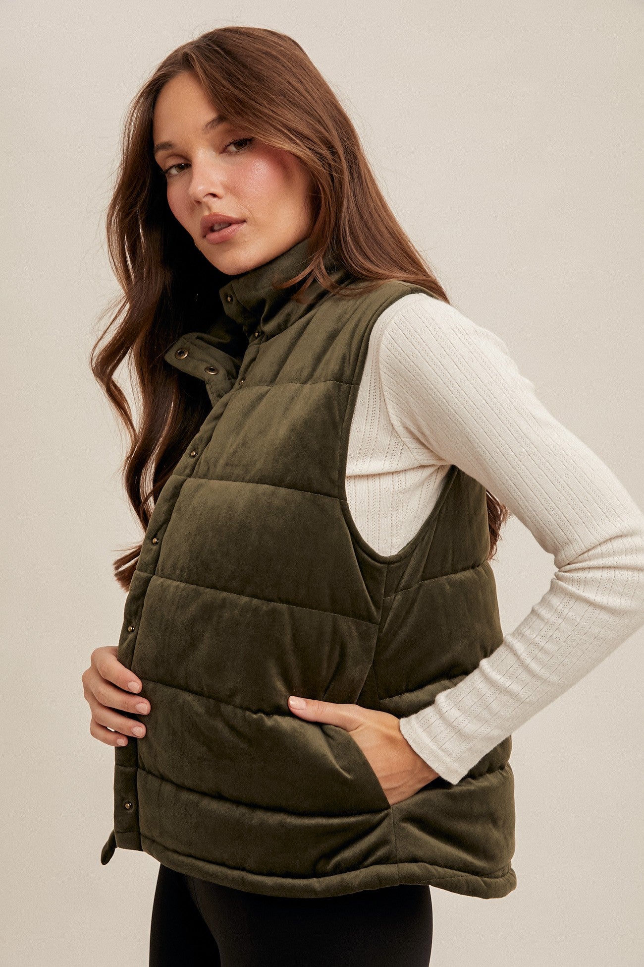 VELVET PADDED OLIVE VEST