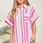 Magenta Stripe Button-Up Top