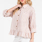 STRIPED RUFFLE TAUPE TOP