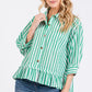 STRIPED RUFFLE GREEN TOP