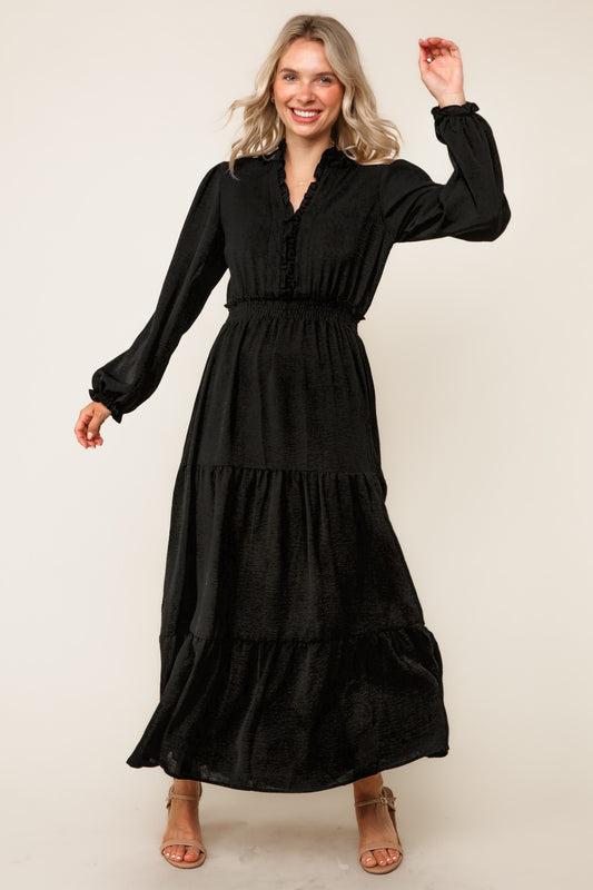 SOLID BLACK WOVEN DRESS