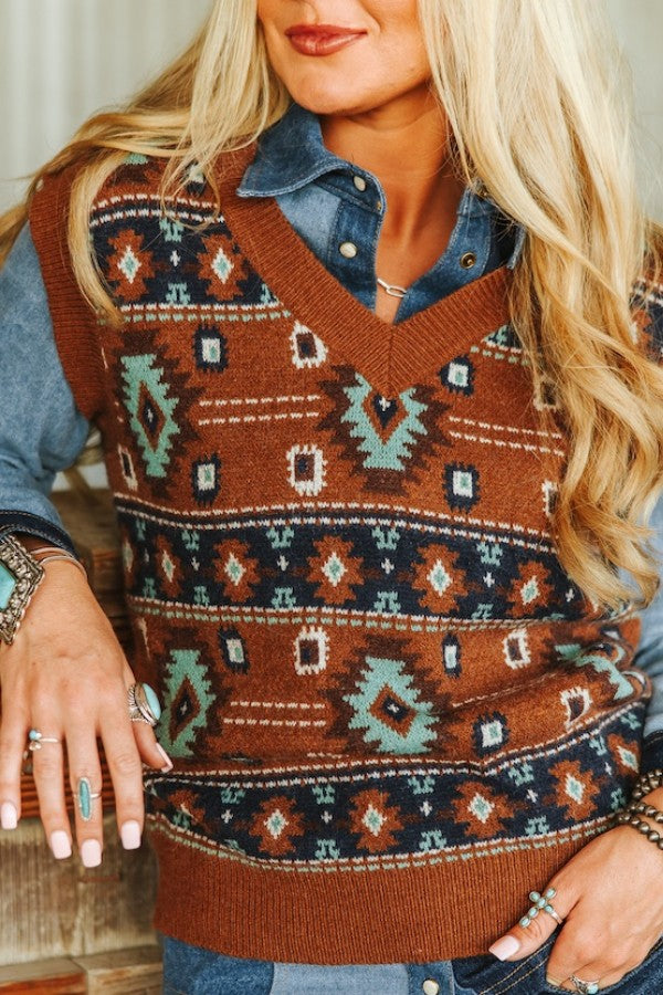 WM AZTEC KNIT VEST
