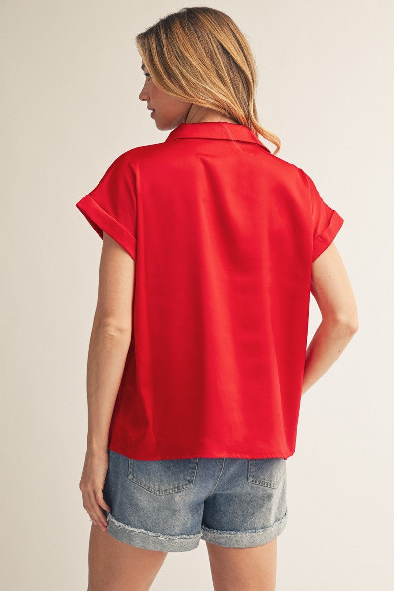 SATIN BUTTON RED TOP