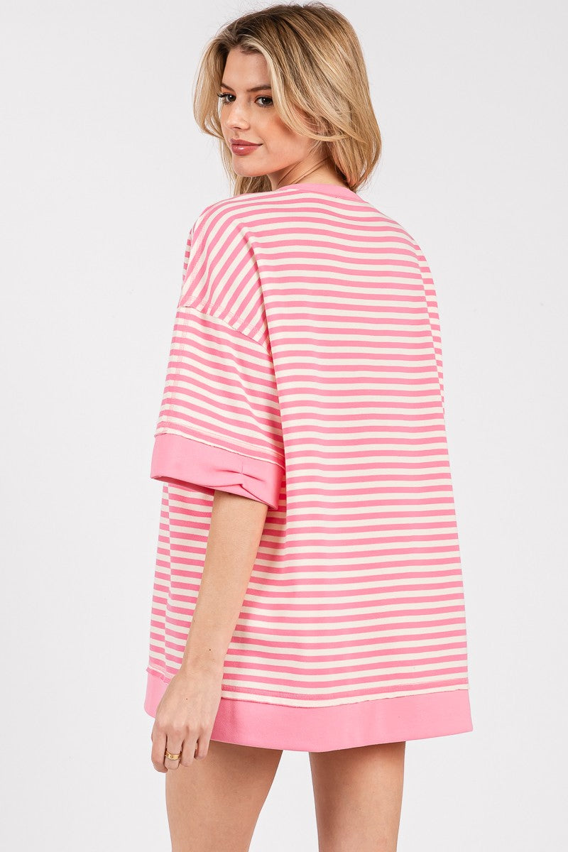 STRIPED OVERSIZED BABY PINK TOP