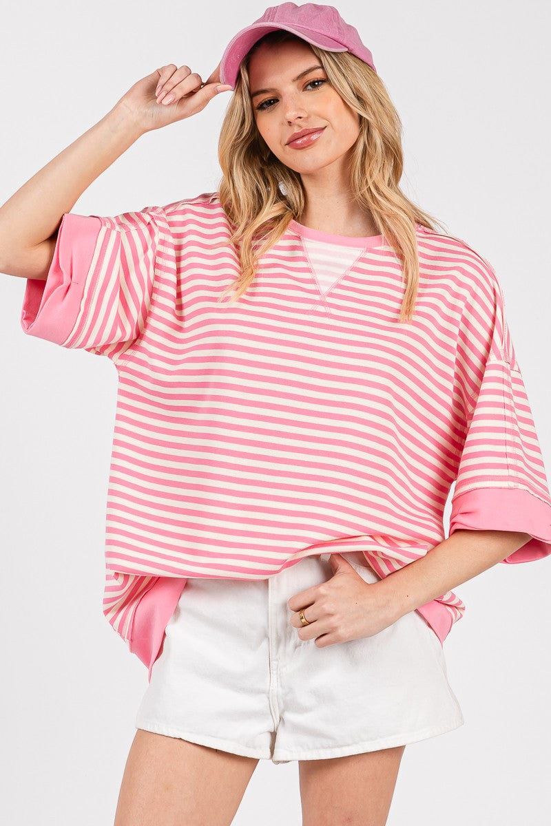 STRIPED OVERSIZED BABY PINK TOP