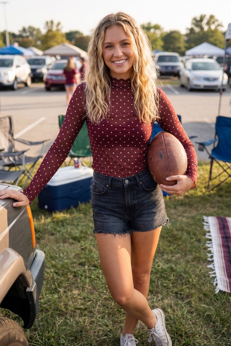 POLKA DOT MAROON/WHT MESH