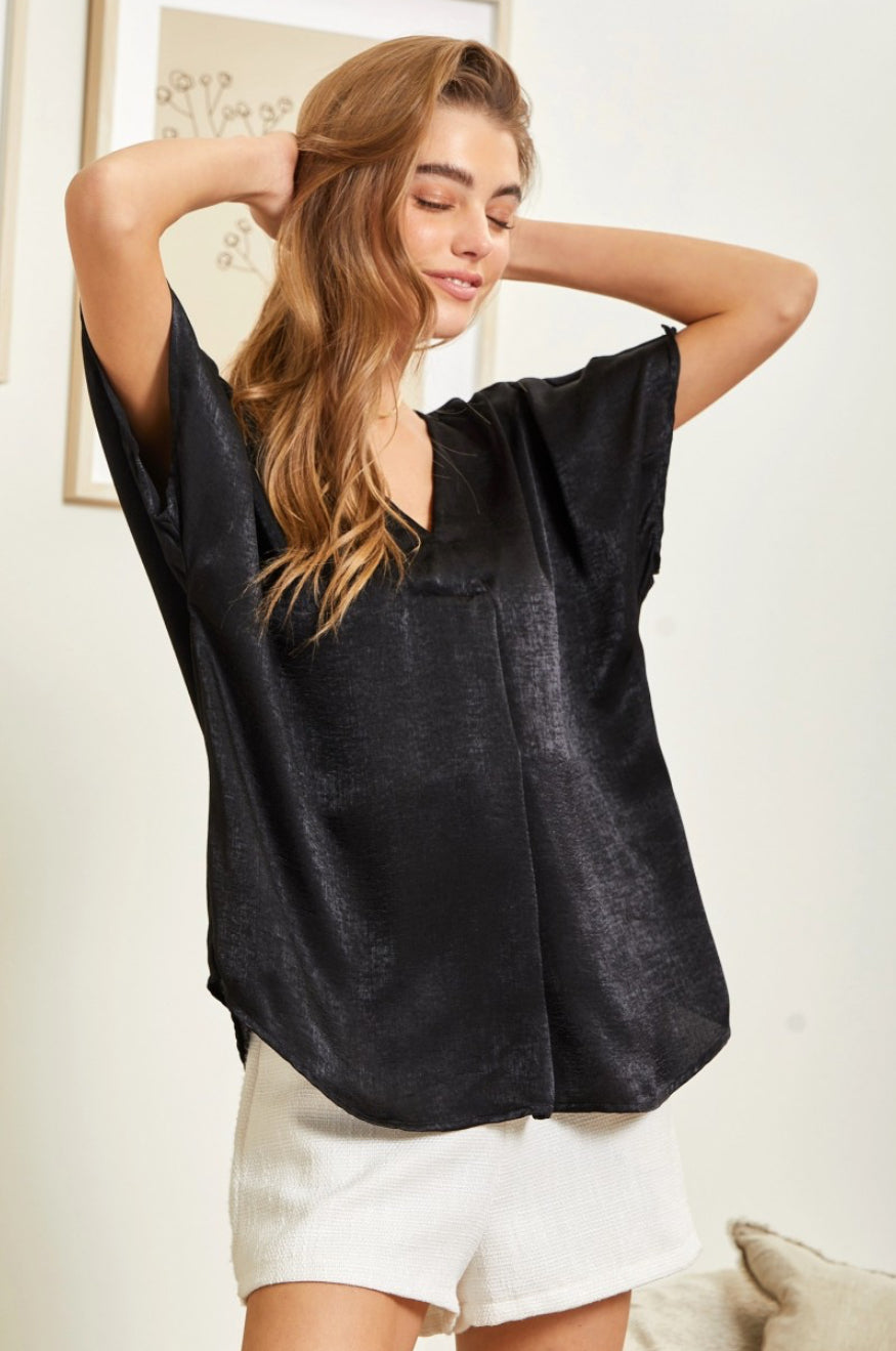 Solid Black Shimmer Top