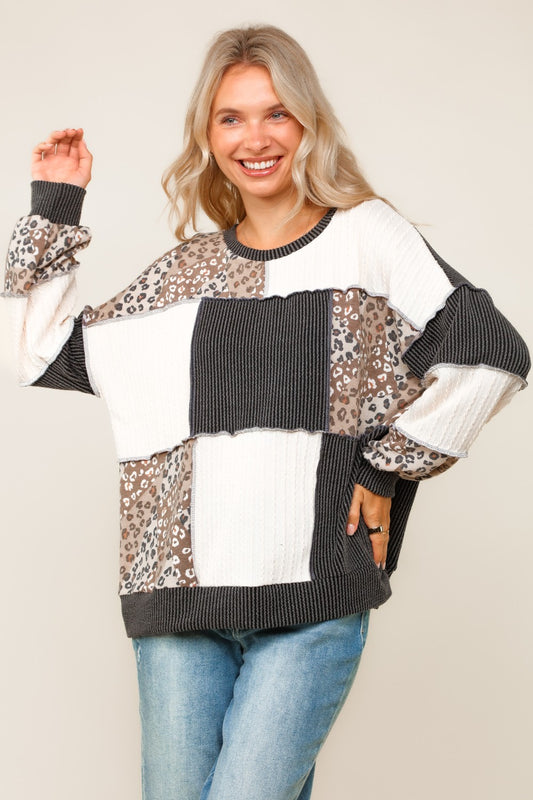 SNOW LEOPARD PATCHWORK LS