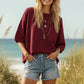 BURGUNDY SWEATER SS TOP