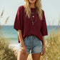 BURGUNDY SWEATER SS TOP