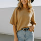 TAUPE SWEATER SS TOP