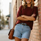 BURGUNDY SWEATER SS TOP
