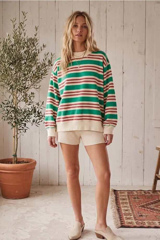 TERRY COMBO LONG SLEEVE GREEN/RUST TOP