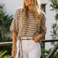 TAUPE STRIPED KNIT SS TOP