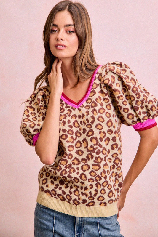 LEOPARD PUFF SLEEVE TOP