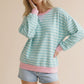 STRIPE CREW NECK MINT/FUCHSIA TOP