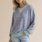 STRIPE CREW NECK TEAL/BLUSH/SEAFOAM TOP