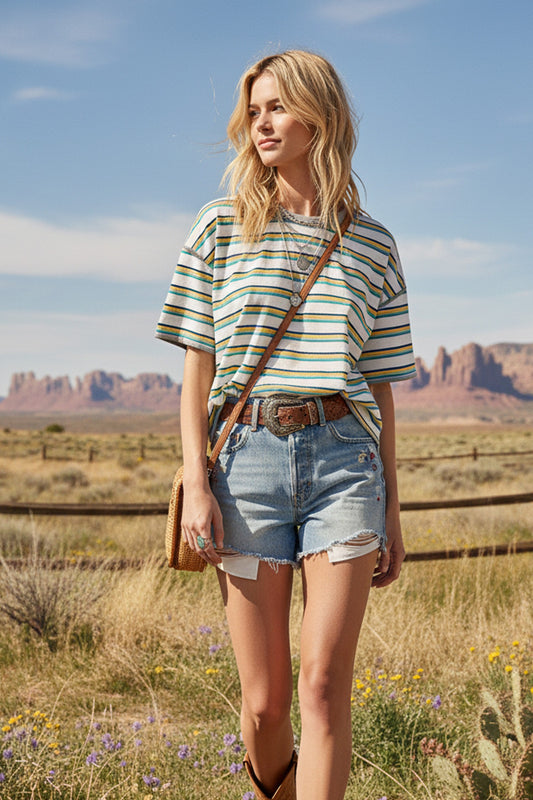 IVORY STRIPED RELAXED TOP