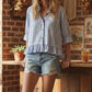 STRIPED RUFFLE BLUE TOP