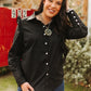 Black Ruffle Embroidery Collar Top