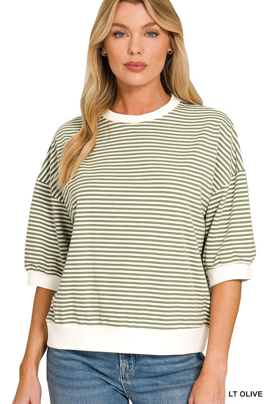 STRIPED BANDED OLLIVE TOP