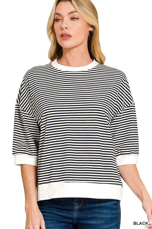 STRIPED BANDED BLACK TOP