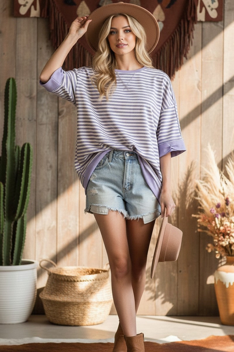 STRIPED OVERSIZED LILAC TOP