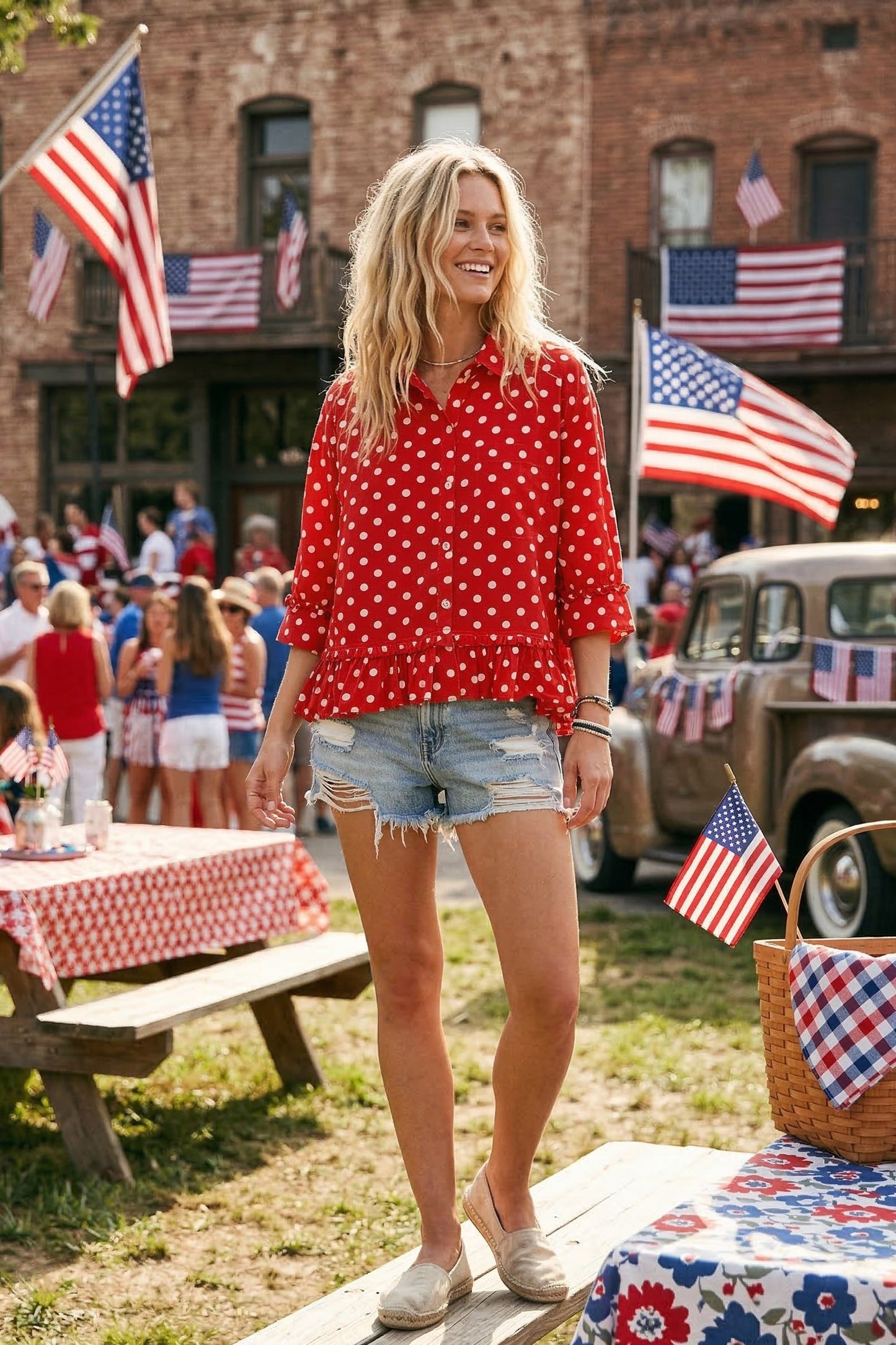 POLKA DOT PEPLUM RED TOP