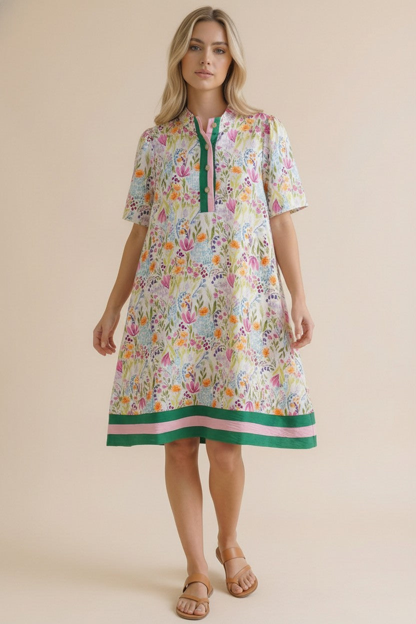 FLORAL BAND MULTI-COLORED DRESS