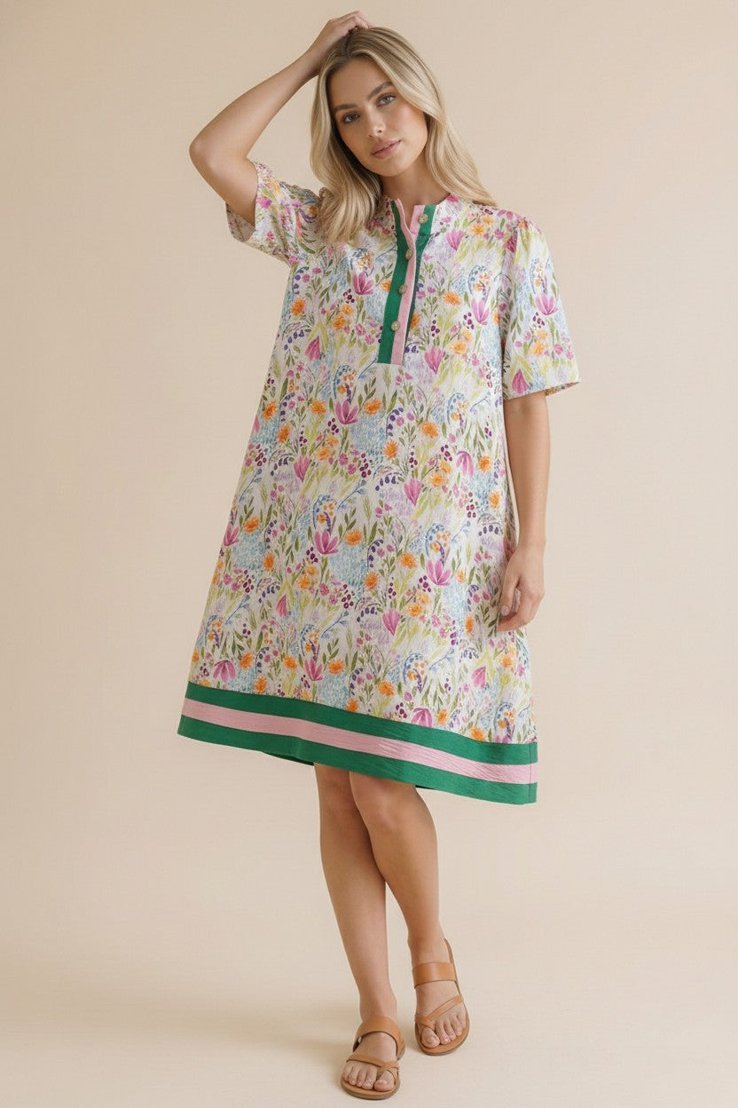 FLORAL BAND MULTI-COLORED DRESS