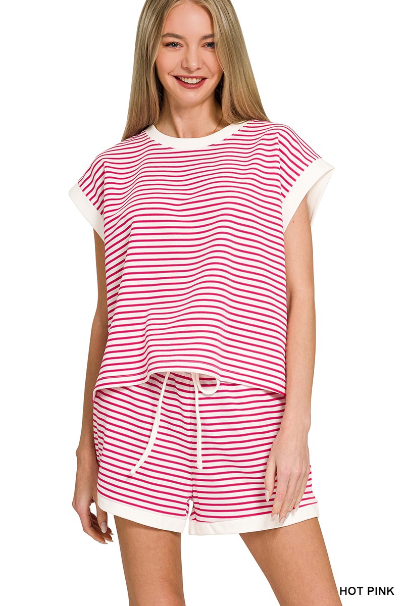 CONTRAST TRIM HOT PINK SET