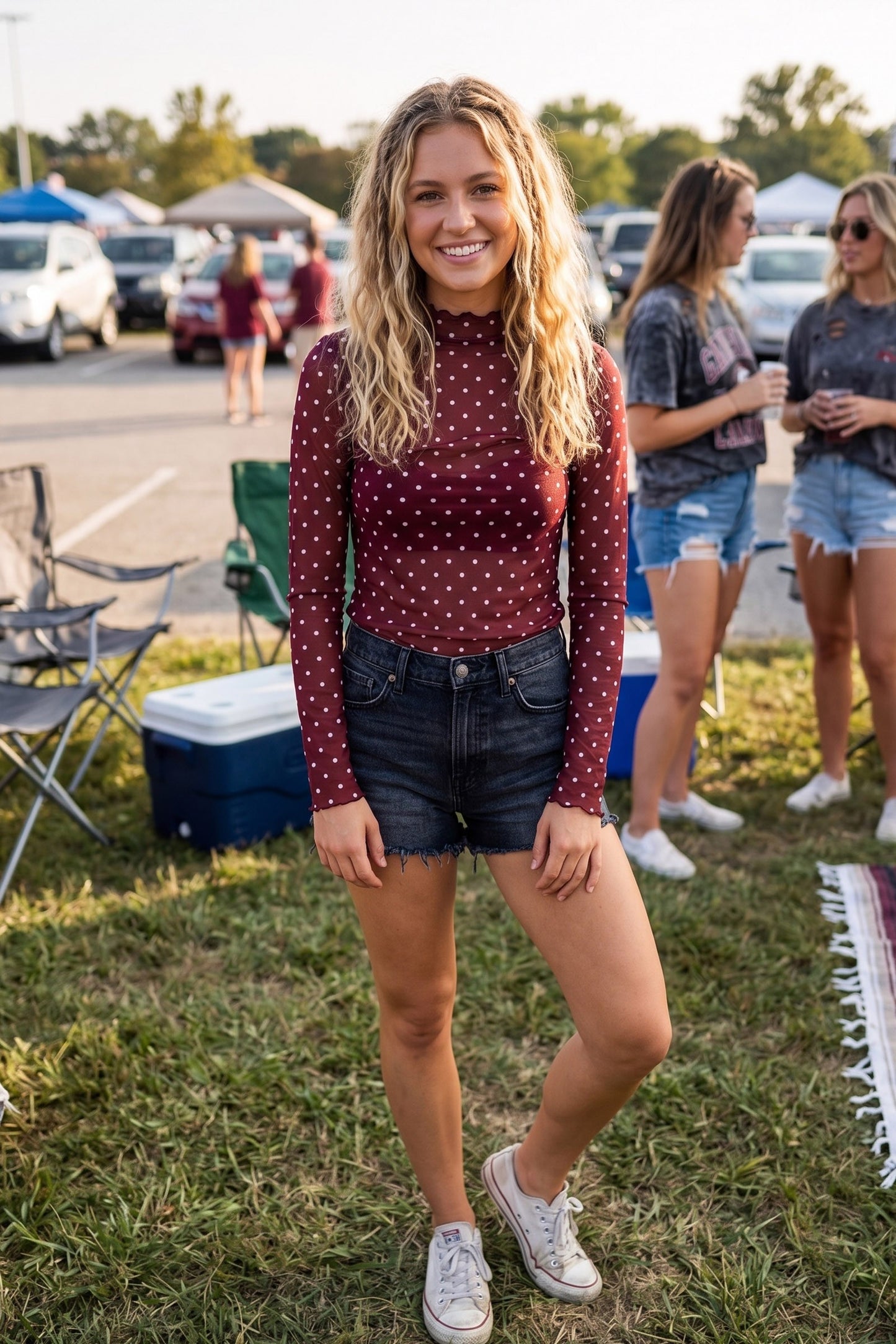 POLKA DOT MAROON/WHT MESH