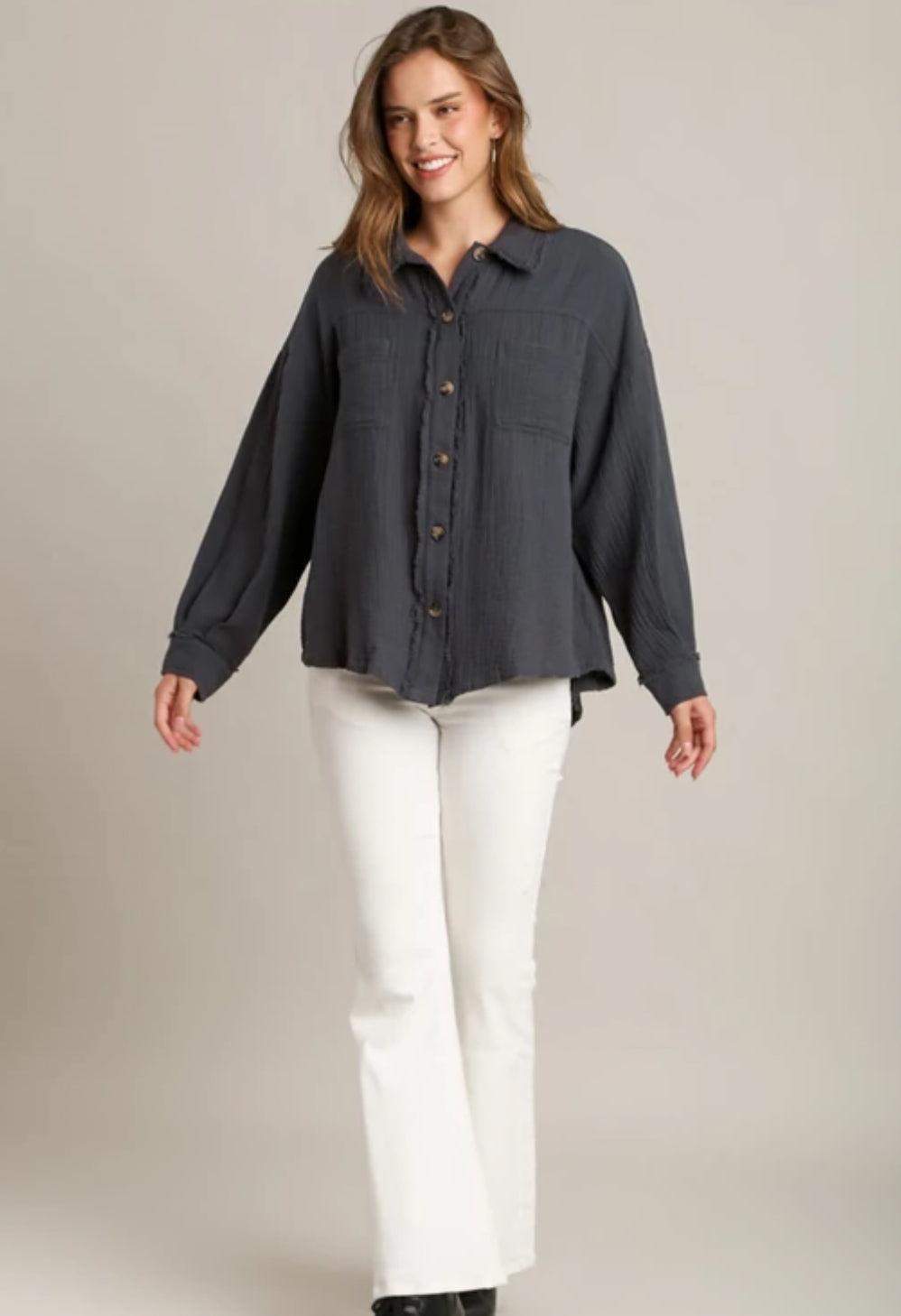 Button Up Blue Ash LS Top