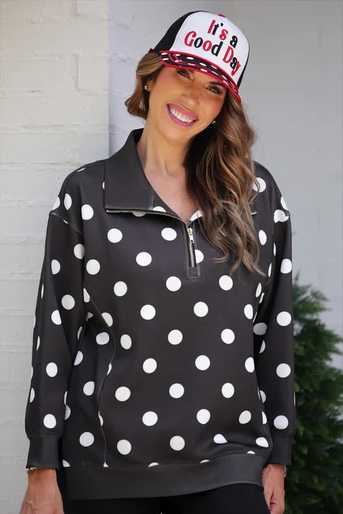 AFTER DARK POLKA DOT 1/4 ZIP PULLOVER