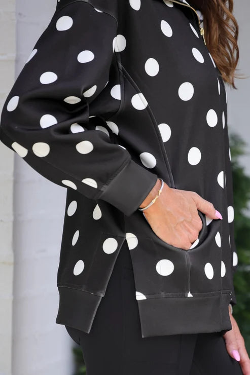 AFTER DARK POLKA DOT 1/4 ZIP PULLOVER