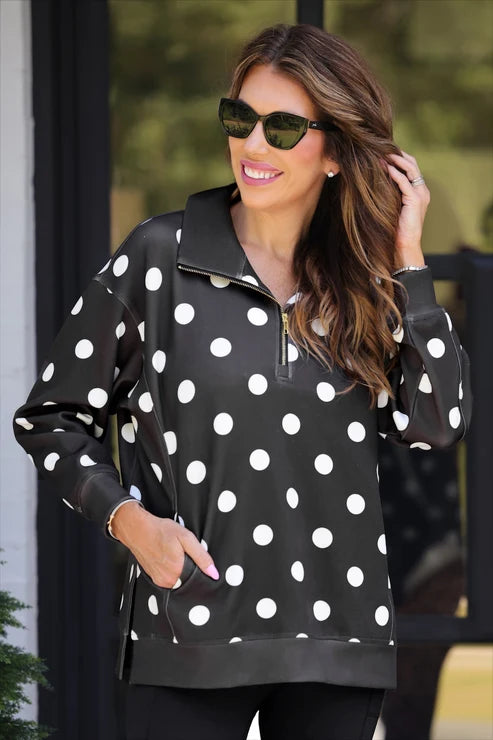 AFTER DARK POLKA DOT 1/4 ZIP PULLOVER