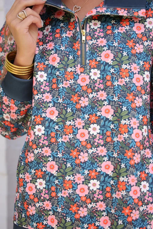 GWEN FLORAL 1/4 ZIP PULLOVER