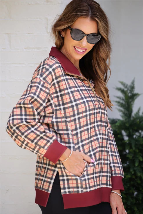 NORA PLAID 1/4 ZIP PULLOVER
