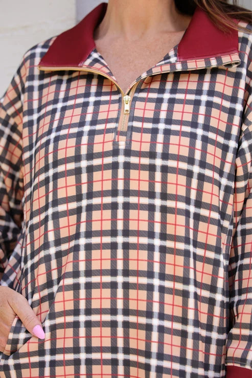 NORA PLAID 1/4 ZIP PULLOVER