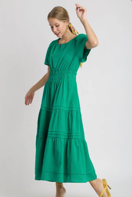 Tiered Jade V-Neck Maxi Dress