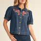 DENIM EMB ACCENT TOP