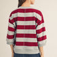 3/4 STRIPE BURGUNDY TOP