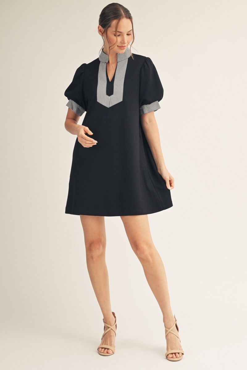 STRIPE ACCENT BLACK DRESS