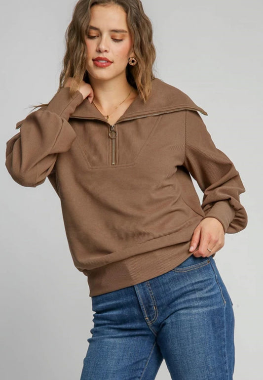 Mocha 3/4 Zip Pullover